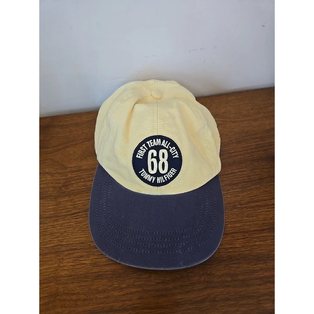 Vintage Y2K Tommy Hilfiger Mens Yellow Baseball Cap First Team All City 68 Hat